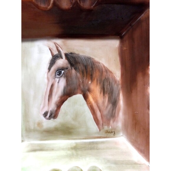 MCM Western Horse Hand Painted Ashtray 8.5 x 8.5 Square Ranch Yellowstone Vibes - Picture 2 of 9